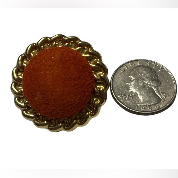 Vintage 80’s Orange Suede Center Earrings in Gold Tone Setting. Pre Owned - Picture 3 of 3